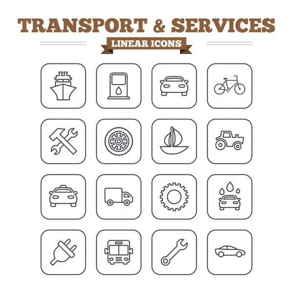 Trasporto e servizi icone lineari — Vettoriale Stock
