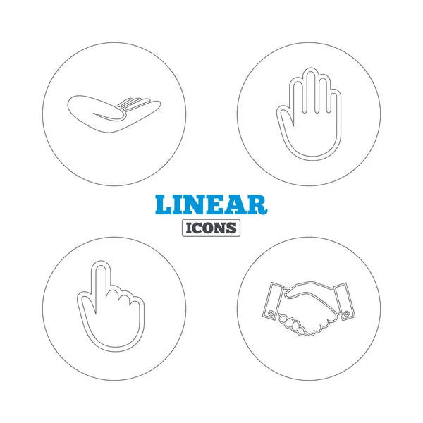 Hand pictogrammen. Handdruk en klik hier — Stockvector