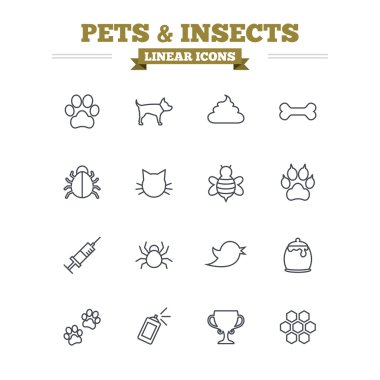 Pets and Insects linear icons