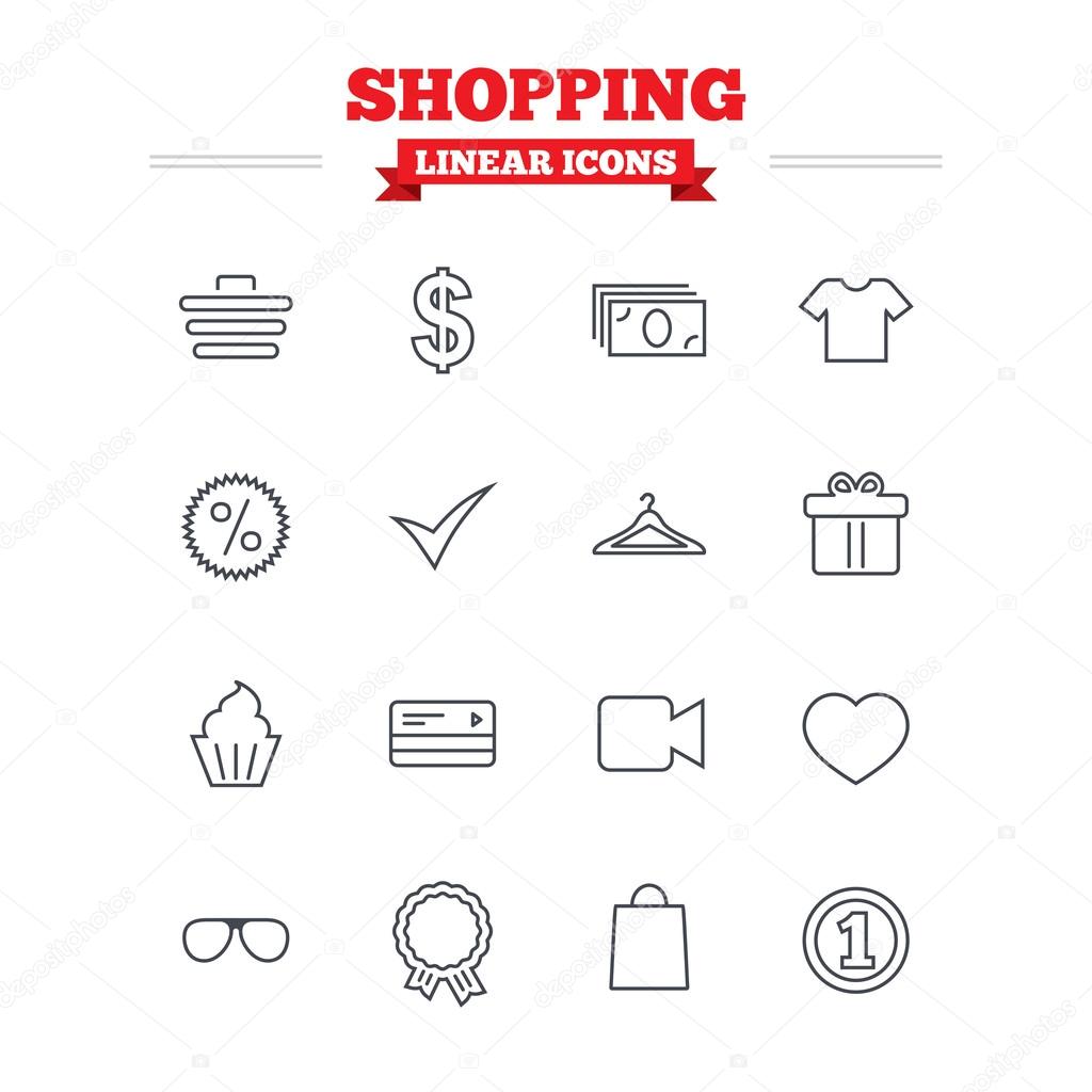 Shopping linear icons set.
