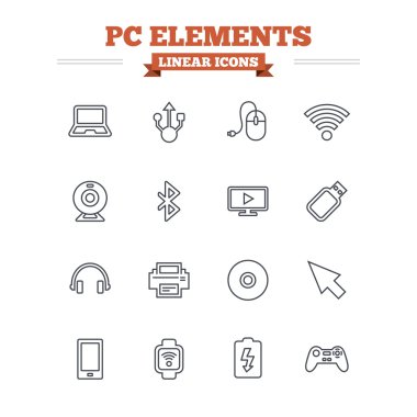 Bilgisayar öğeleri doğrusal Icons set.