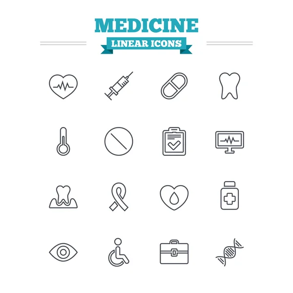 Conjunto de iconos lineales medicina . — Vector de stock