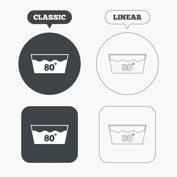 Icono de lavado. Lavable a máquina a 80 — Archivo Imágenes Vectoriales