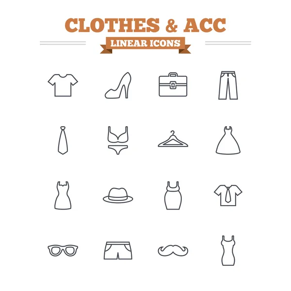 Clothes and accessories linear icons set. — Stock Vector