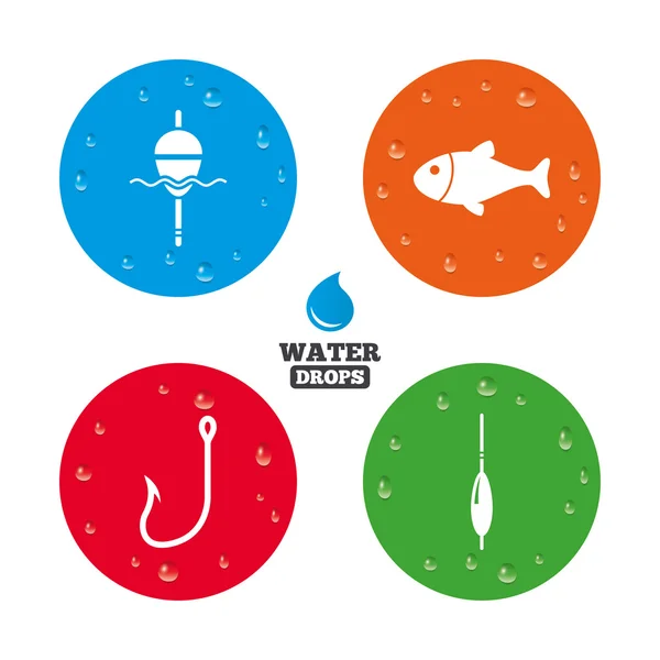 Iconos de pesca. Pescado con anzuelo — Vector de stock