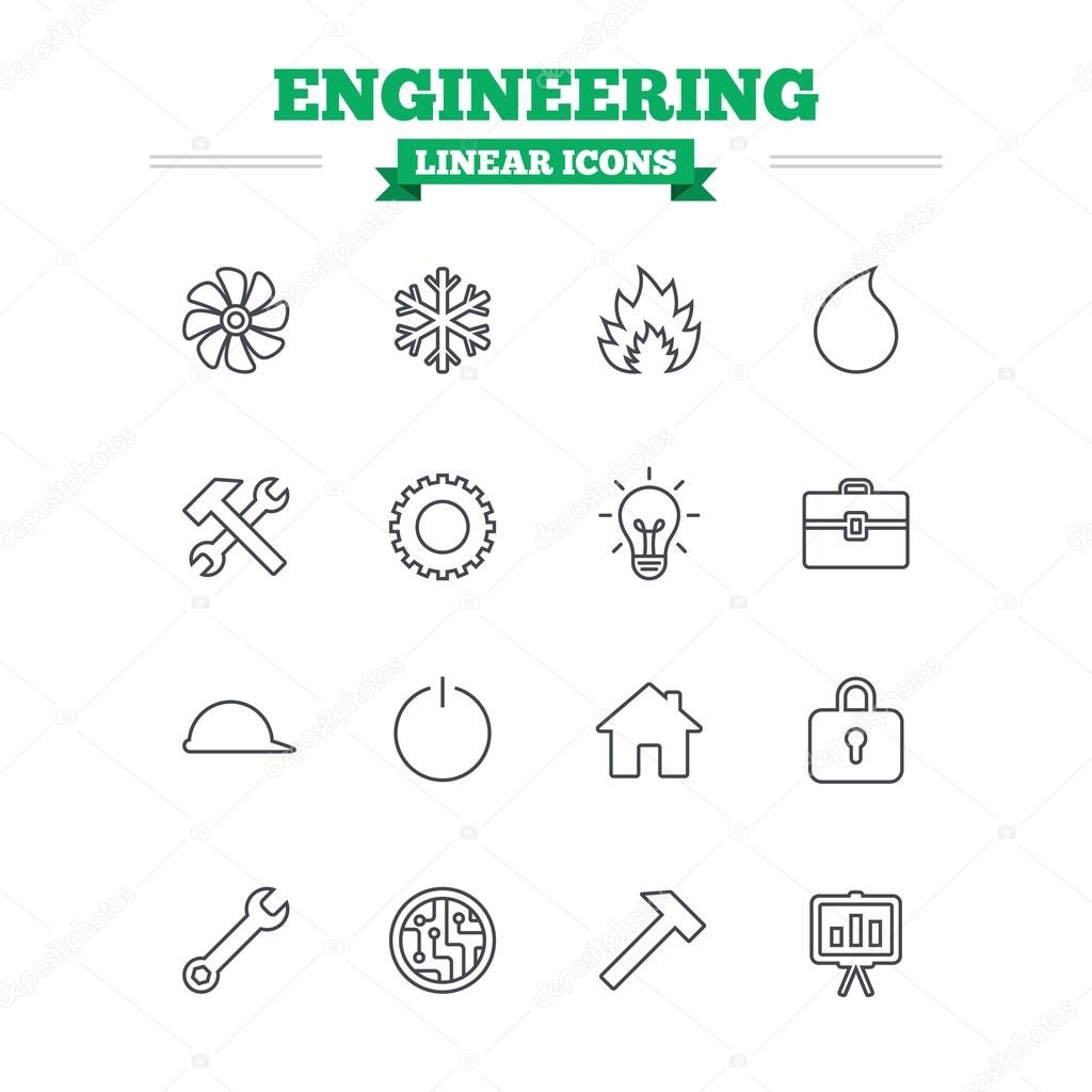 Engineering linear icons set.