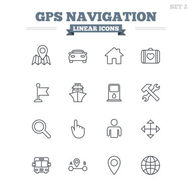 GPS navigation linear icons