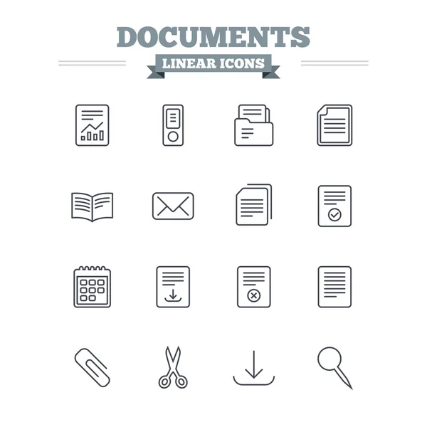 Documents linear icons set — Stock Vector