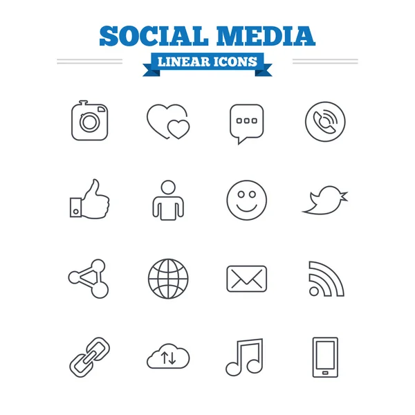 Iconos lineales de redes sociales — Archivo Imágenes Vectoriales