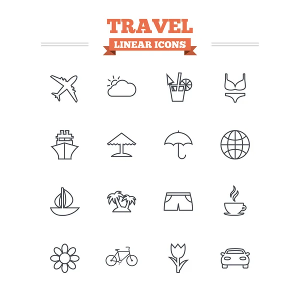 Ensemble d'icônes linéaires de voyage . — Image vectorielle