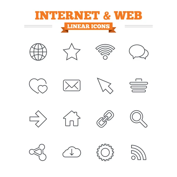 Lineare Icons für Internet und Web gesetzt. — Stockvektor