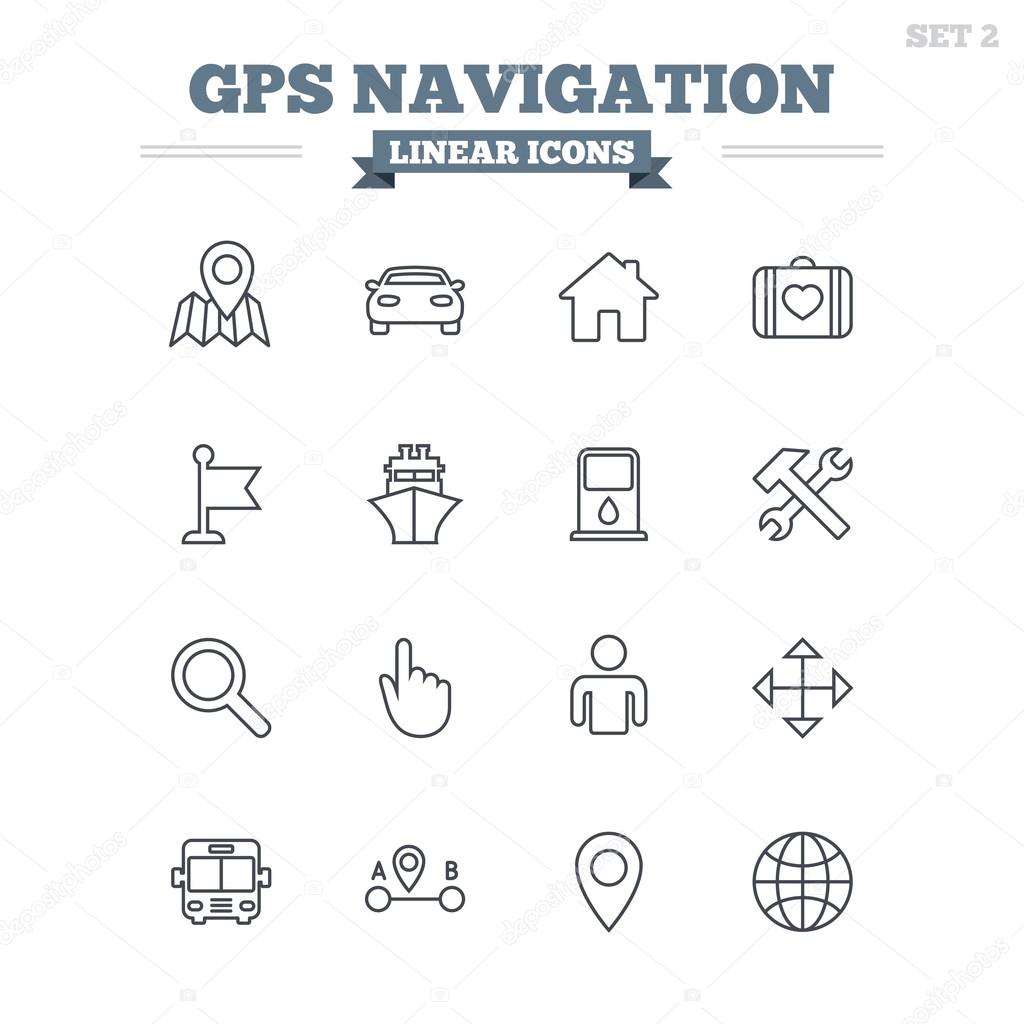 GPS navigation linear icons