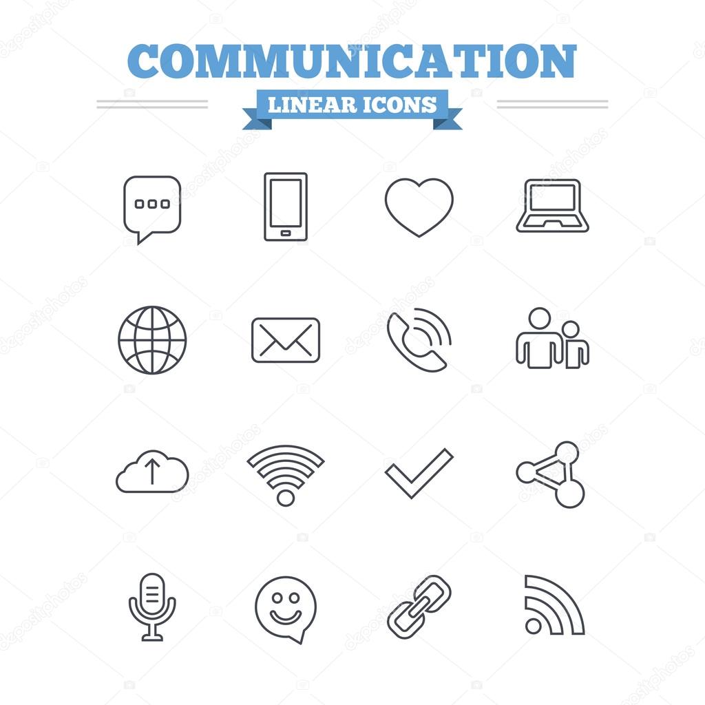 Communication linear icons set.