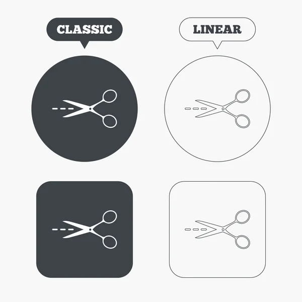 Ciseaux avec des icônes de signe de ligne coupée — Image vectorielle