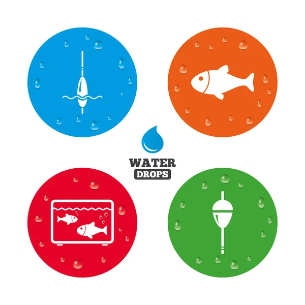 Iconos de pesca. Pescado con anzuelo — Vector de stock