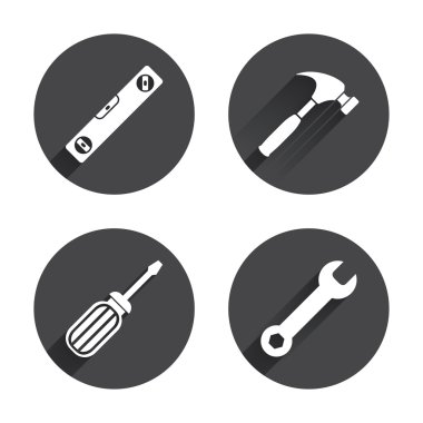 Screwdriver and  level, hammer, tools icons