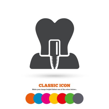 Tooth implant, dental sign icon.