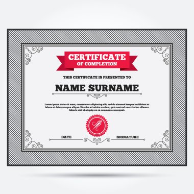 Certificate with Needle with thread icon.