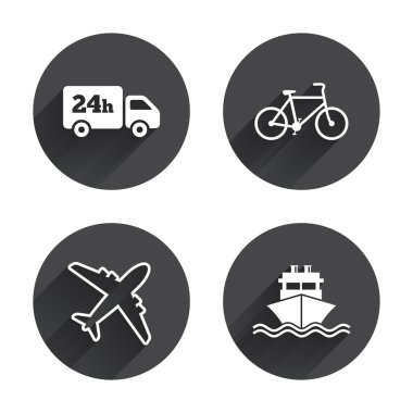 Cargo truck, shipping, bicycle icons