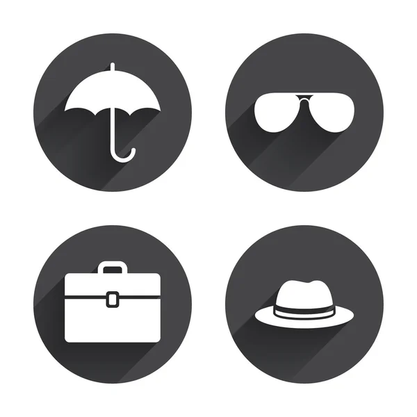 우산, 선글라스와 모자와 함께 케이스. — 스톡 벡터