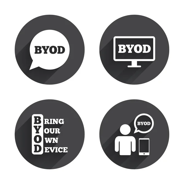 BYOD firma. Umano con notebook e smartphone . — Vettoriale Stock