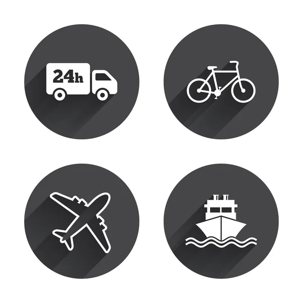 Cargo truck, shipping, bicycle icons — 图库矢量图片