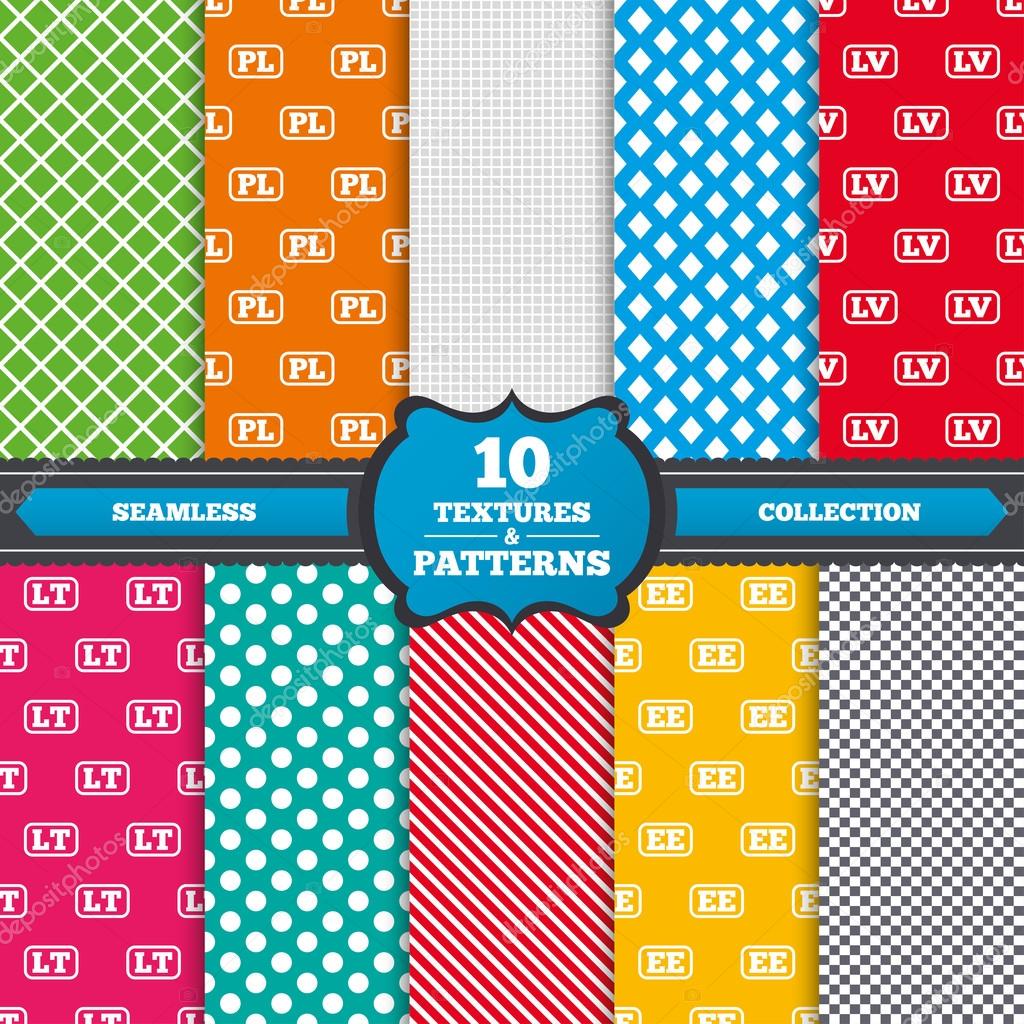Seamless Patterns And Textures. Language Icons. PL, LV, LT And EE