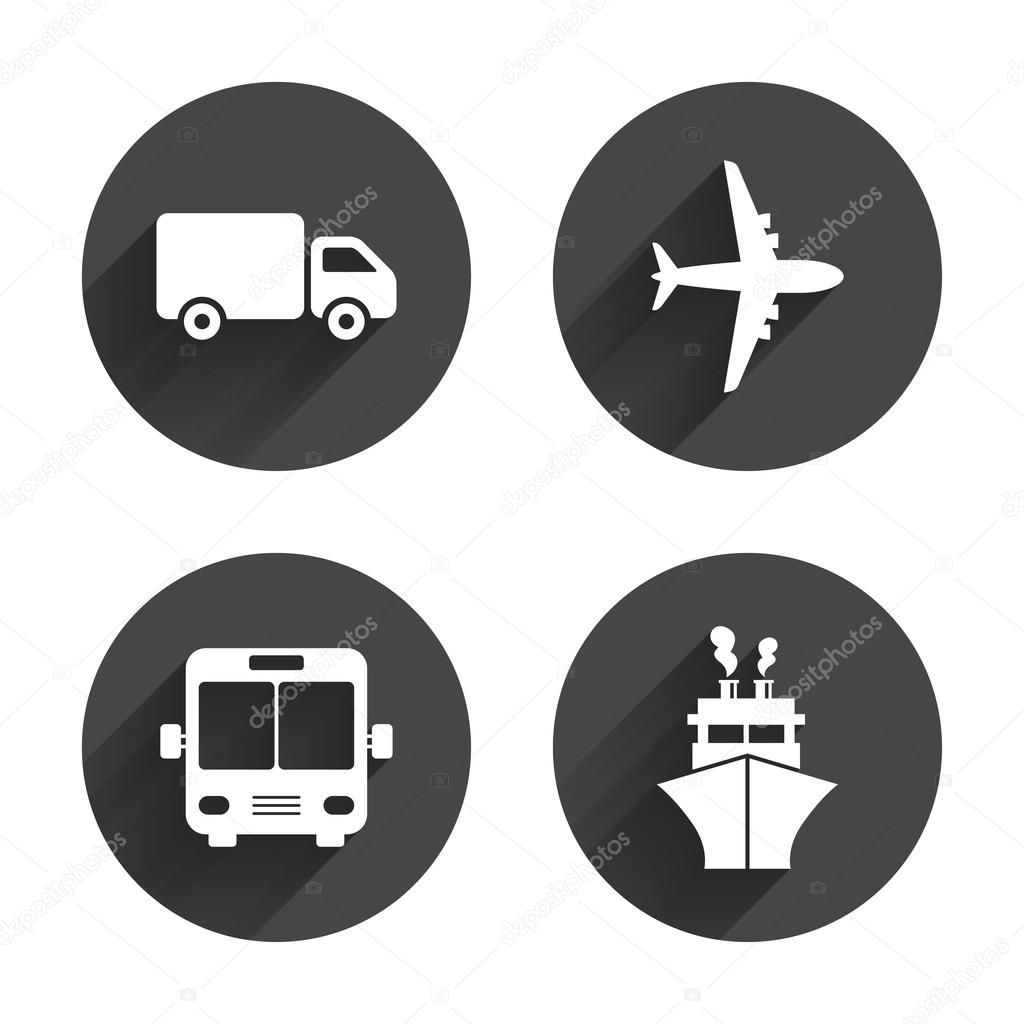 Transport icons. Truck, Airplane, Bus