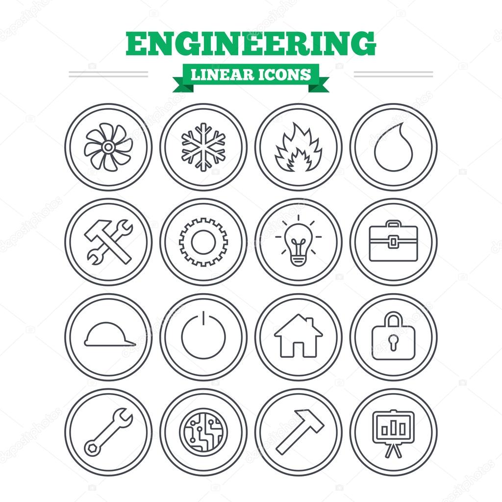 Engineering, repair linear icons set