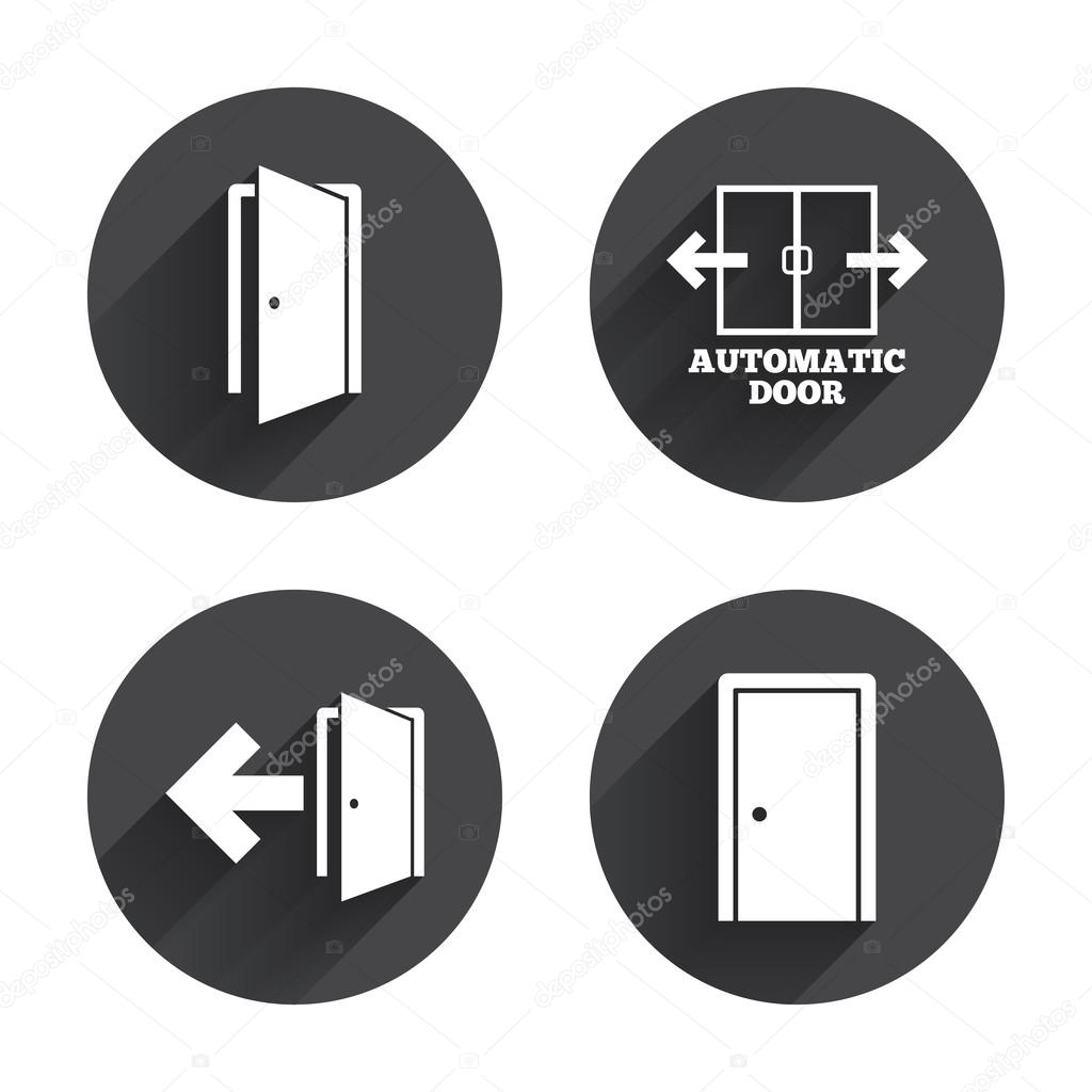 Emergency exit, doors icons set