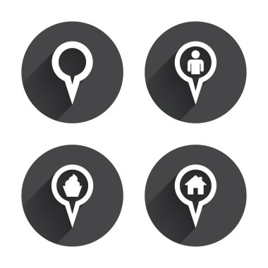 Home, food and user pointer icons