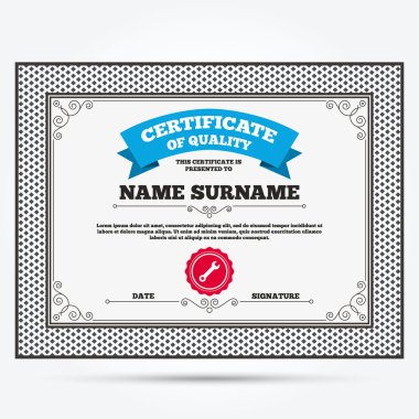 Certificate with Wrench, service icon