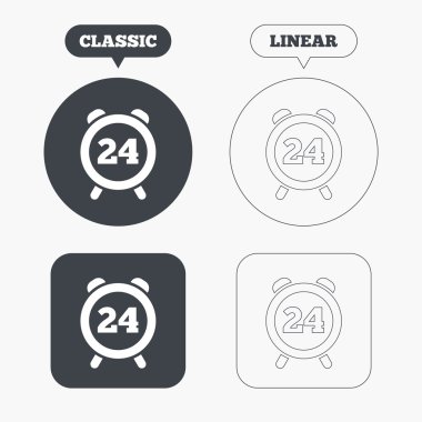 24 hours, alarm clock icons