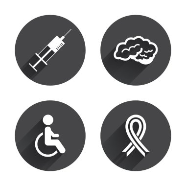 Syringe, disabled, brain. medicine icons