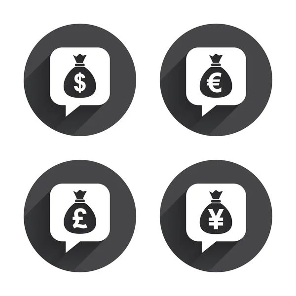 Bolsa de dinero, conjunto de iconos de moneda — Vector de stock