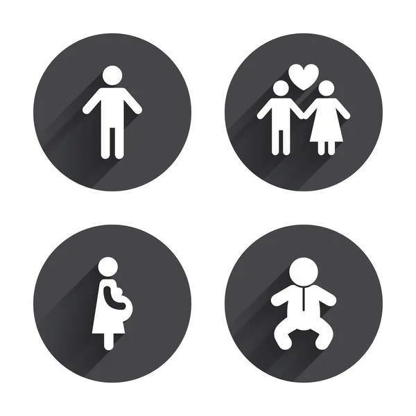 Couple, love and pregnancy icons set — Stock Vector