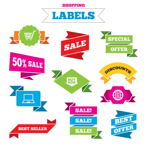 Online shopping icons, labels — Stock Vector