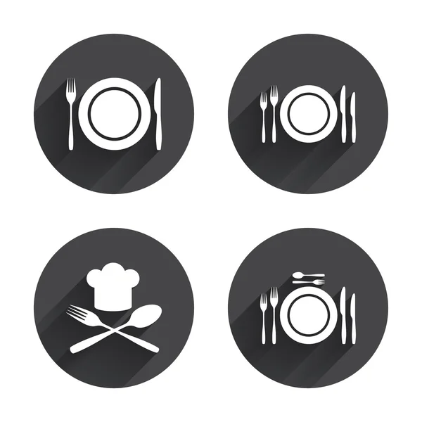 Plate, dish, food, eat icons — Stockvector