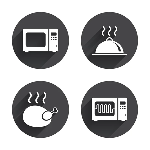 Microwave oven, cooking icons. — Stock vektor