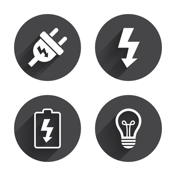 Plugue elétrico, conjunto de ícones de lâmpada — Vetor de Stock