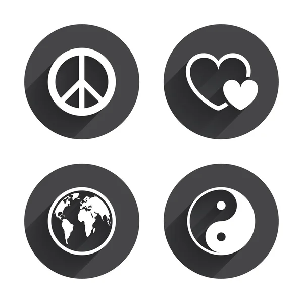 Mondo, ying yang, icone del cuore — Vettoriale Stock