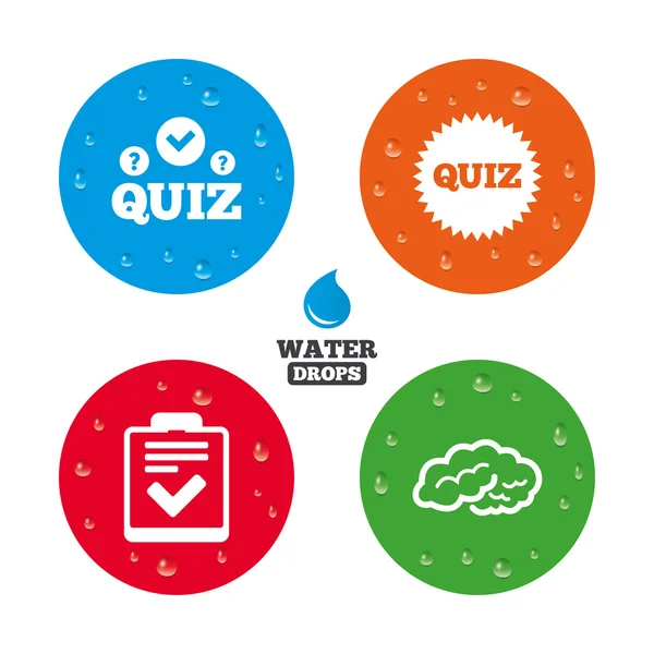 Quiz icons. Checklist and human brain — Stock Vector