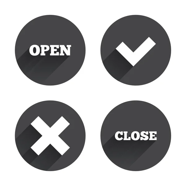 Open and Close, check, delete icons — Stock Vector