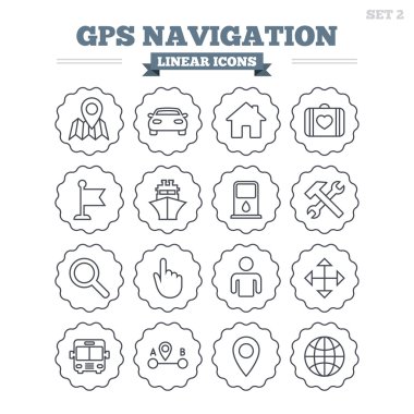 GPS navigasyon doğrusal Icons set