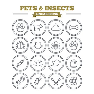 Pets and Insects icons set.