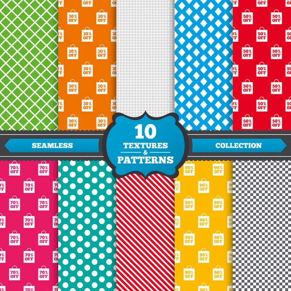 Patterns with Sale, shopping bag  icons — Stock Vector