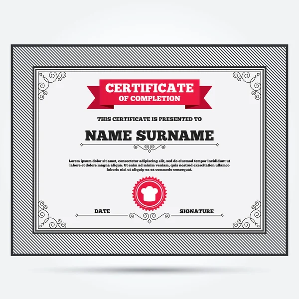 Certificate with chef hat, cooking icon — Wektor stockowy