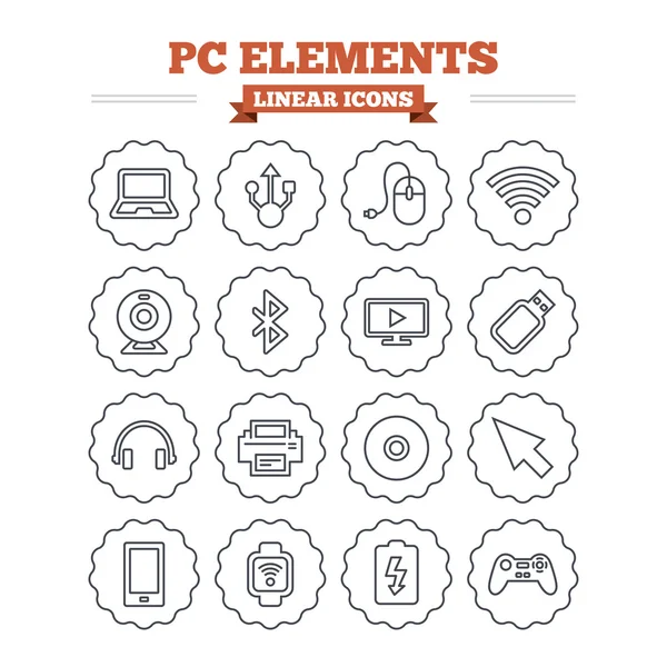 Computer elements icons set. — Stock Vector