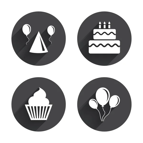 Birthday party, celebration icons set. — Stok Vektör