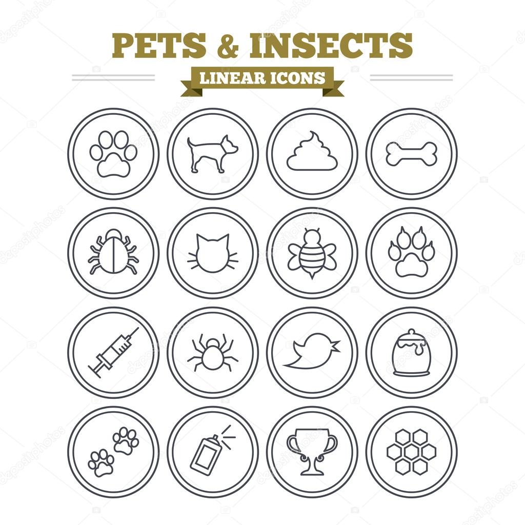 Pets and Insects icons set.